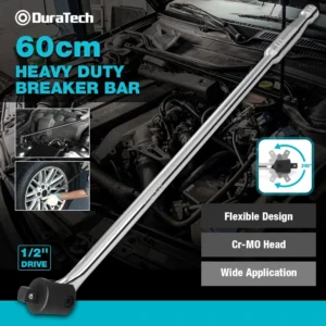 DURATECH 60CM Breaker Bar 1/2” Drive Heavy Duty with 240° Flex Head Spring-loaded Detent Ball Premium Chrome Alloy Made